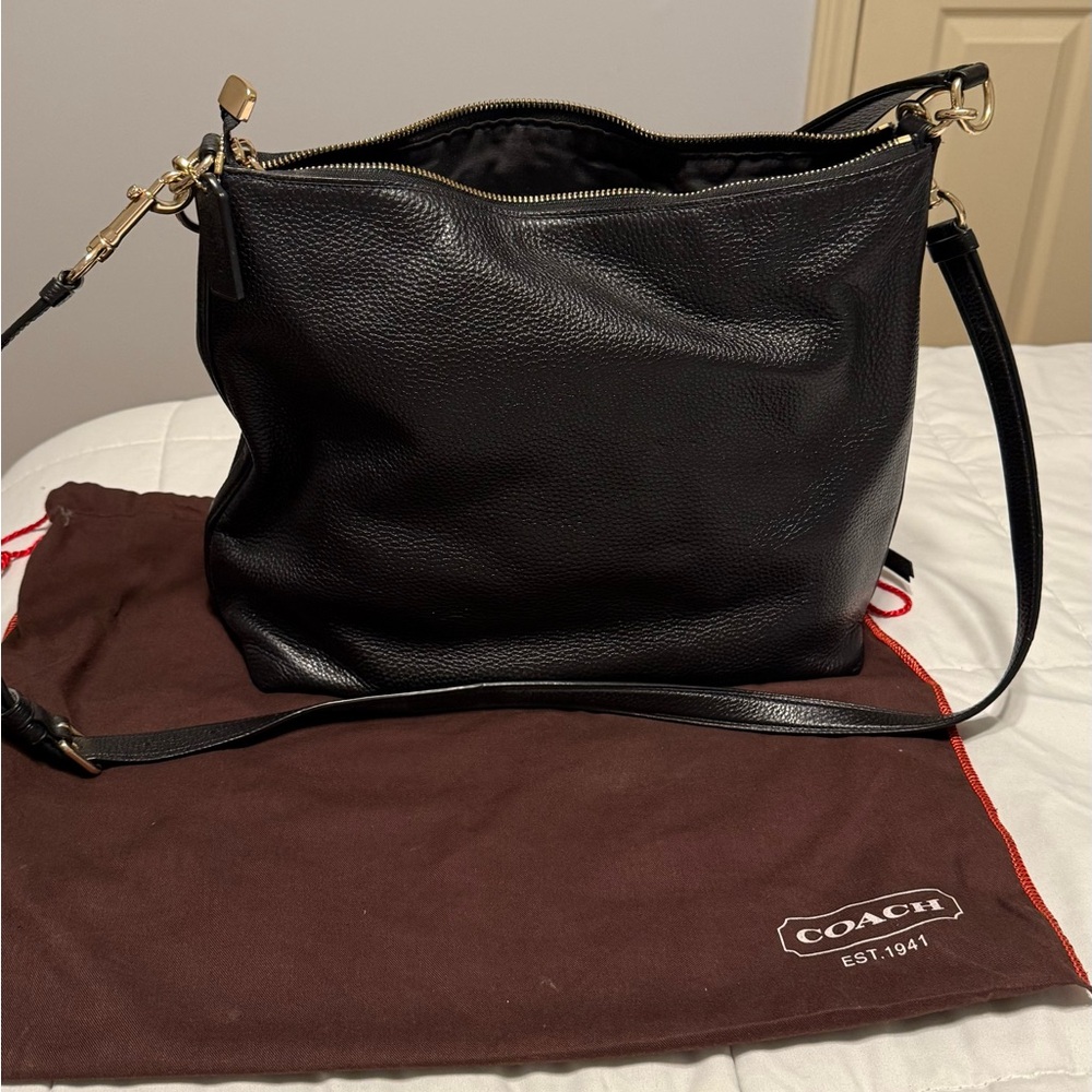 Coach Black Leather Shoulder Bag with Gold Accents - Picture 4 of 4